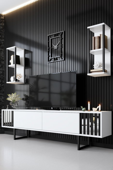 Hanah Home Chrome Line Mueble de TV Blanco y Negro
